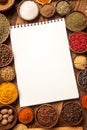 Great cookbook and spices top view Royalty Free Stock Photo