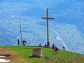 Great crucifix and lookout of the Alp Tschungla on the Seeztal valley, Lake Walensee and Glarus Alps mountain range,Walenstadtberg