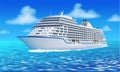 Great cruise liner, ocean, blue sky in flat style.