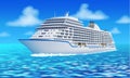 Great cruise liner, ocean, blue sky in flat style.