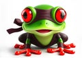 great 3d illustration of a funny martial arts red eyed tree frog