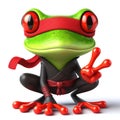 great 3d illustration of a funny martial arts red eyed tree frog