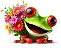 great 3d illustration of a funny red eyed tree frog with a bunch of flowers Royalty Free Stock Photo
