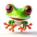 great 3d illustration of a funny red eyed tree frog hopping