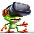 great 3d illustration of a funny red eyed tree frog with vr headset