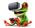 great 3d illustration of a funny red eyed tree frog with vr headset