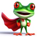 great 3d illustration of a funny superhero red eyed tree frog with cape