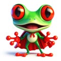 great 3d illustration of a funny superhero red eyed tree frog with cape