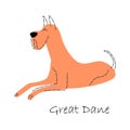 Great Dane . Cute Dog Cartoon Characters . Flat Shape And Line Stroke Design .