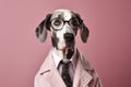 Great Dane Dog Dressed As A Scientist On Blush Color Background