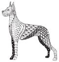 Great Dane dog zentangle stylized, freehand pencil, hand drawn
