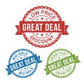 Great deal, low price, big sale, vector badge label stamp tag for product, marketing selling online shop or web e-commerce Royalty Free Stock Photo