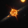 the great edge of the Sun, the explosive solar corona. the vastness of space, deep black space,