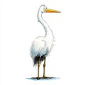 Great Egret Standing Tall with Yellow Beak and Orange Legs in Shallow Water Royalty Free Stock Photo