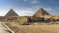 The great Egyptian pyramids against the blue sky. Royalty Free Stock Photo