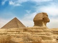 Great egyptian sphinx and pyramid Royalty Free Stock Photo