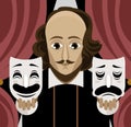 Great english playwright with theater masks on stage