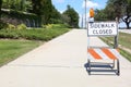 Sidewalk Closed Sign in Suburban United States Royalty Free Stock Photo