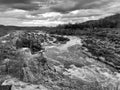 Great Falls VA Landscape at Sunset in Black and White Royalty Free Stock Photo