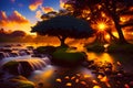 great fantasy landscape nature at sunset generated by ai