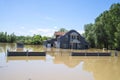 Great flood which included houses, fields, forests Royalty Free Stock Photo