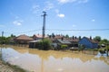 Great flood which included houses, fields, forests Royalty Free Stock Photo