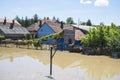 Great flood which included houses, fields, forests Royalty Free Stock Photo