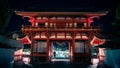 Great gate and entrance building of Yasaka Jinja shrine with visitors in night Royalty Free Stock Photo