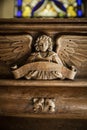 Great Givendale, Yorkshire, UK, 25th March 2019, wooden angel carving the Saint Ethelburgas Church Royalty Free Stock Photo