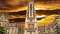 Great gothic church of Saint Germain l Auxerrois against the sunset , Paris, France