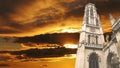 Great gothic church of Saint Germain l Auxerrois against the sunset , Paris, France