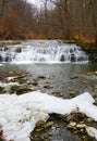 Great Gully Creek waterfalls with late winter ice