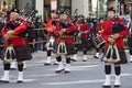 Great Highland Bagpipe players in traditional Scottish uniform at Montreal Saint Patrick`s Day Parade