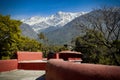 The Great Himalayas seen from a tibetan monastery