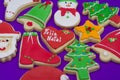 Great holiday background, christmas cookies on blue background