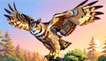 Great Horned hoot Owl large predator silent night hunting Royalty Free Stock Photo