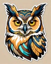 Great-horned owl decal sticker label closeup portrait