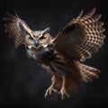 Great horned owl with its wings spread wide Royalty Free Stock Photo
