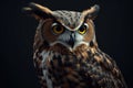 Great horned owl on Black Background.