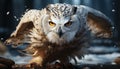 Great horned owl, majestic hunter, staring into snowy forest generated by AI Royalty Free Stock Photo