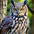 Great Horned Owl, overseeing his domain with a steely gaze. Royalty Free Stock Photo