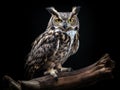 Great Horned Owl Standing on a Tree Log Royalty Free Stock Photo