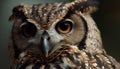 Great horned owl staring, close up portrait generated by AI Royalty Free Stock Photo