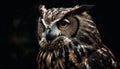 Great horned owl staring, close up portrait of majestic bird. generated by AI Royalty Free Stock Photo