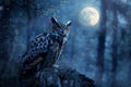 Great Horned Owl Under the Moonlight. Generative AI