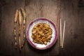 Great horsetails in plate with chopsticks