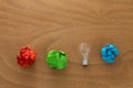 Great idea concept with crumpled colorful paper and light bulb