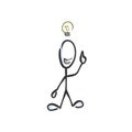 Great idea. Genius thought. Lightbulb above head. Hand drawn. Stickman cartoon. Doodle sketch, Vector graphic illustration