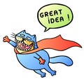 Great idea. Super cat flies and shout. Vector Illustration. Royalty Free Stock Photo