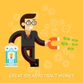 Great ideas attract money. Businessman holding